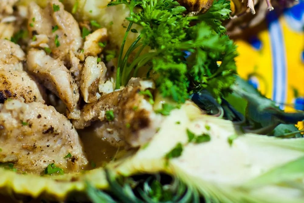 Close-up of a chef-prepared dish at Canary Cove