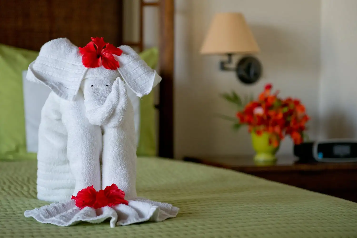 Bed details with folded towels