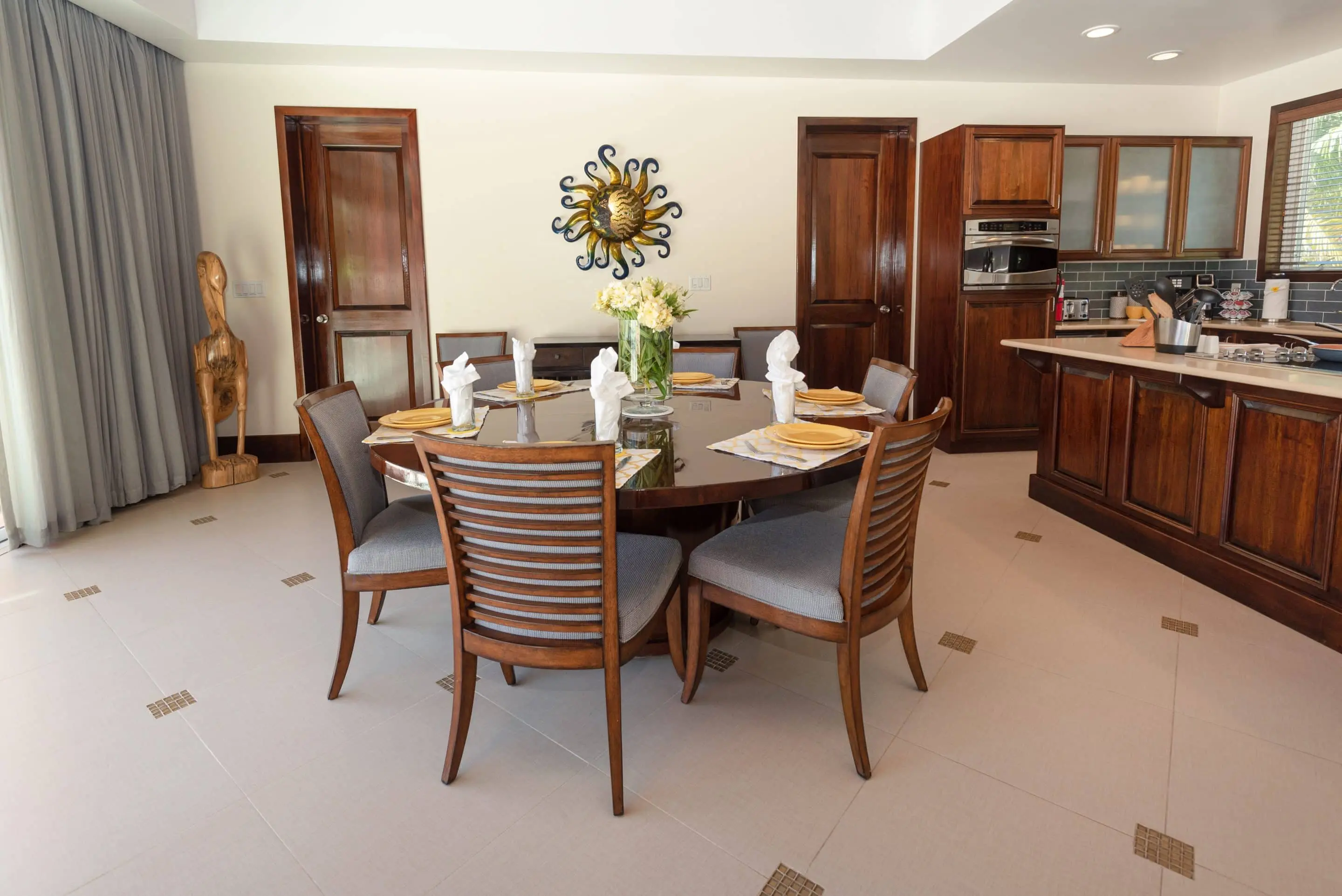 Villa dining room prepared for dinner