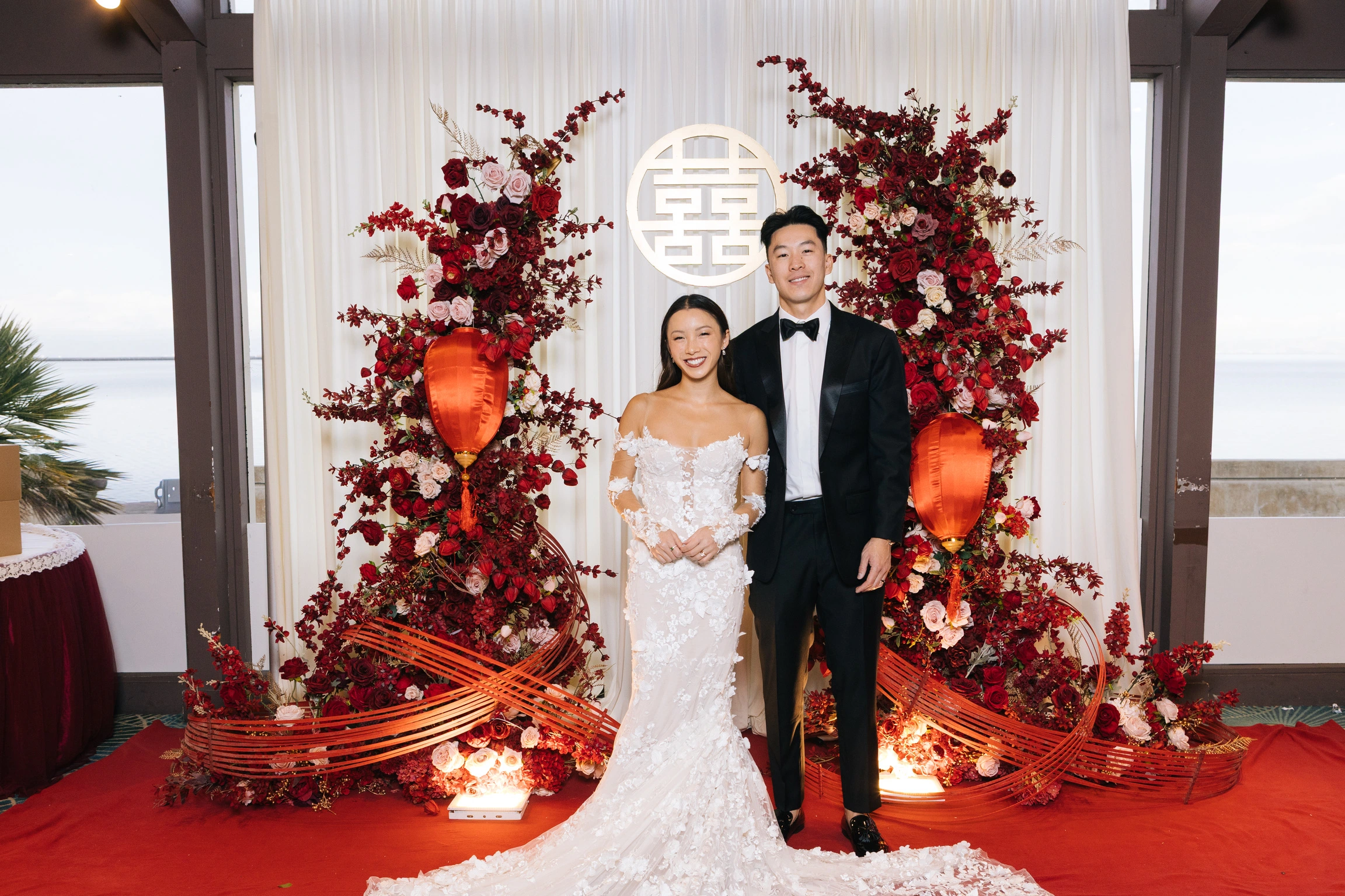 Team members celebrating with the newlyweds