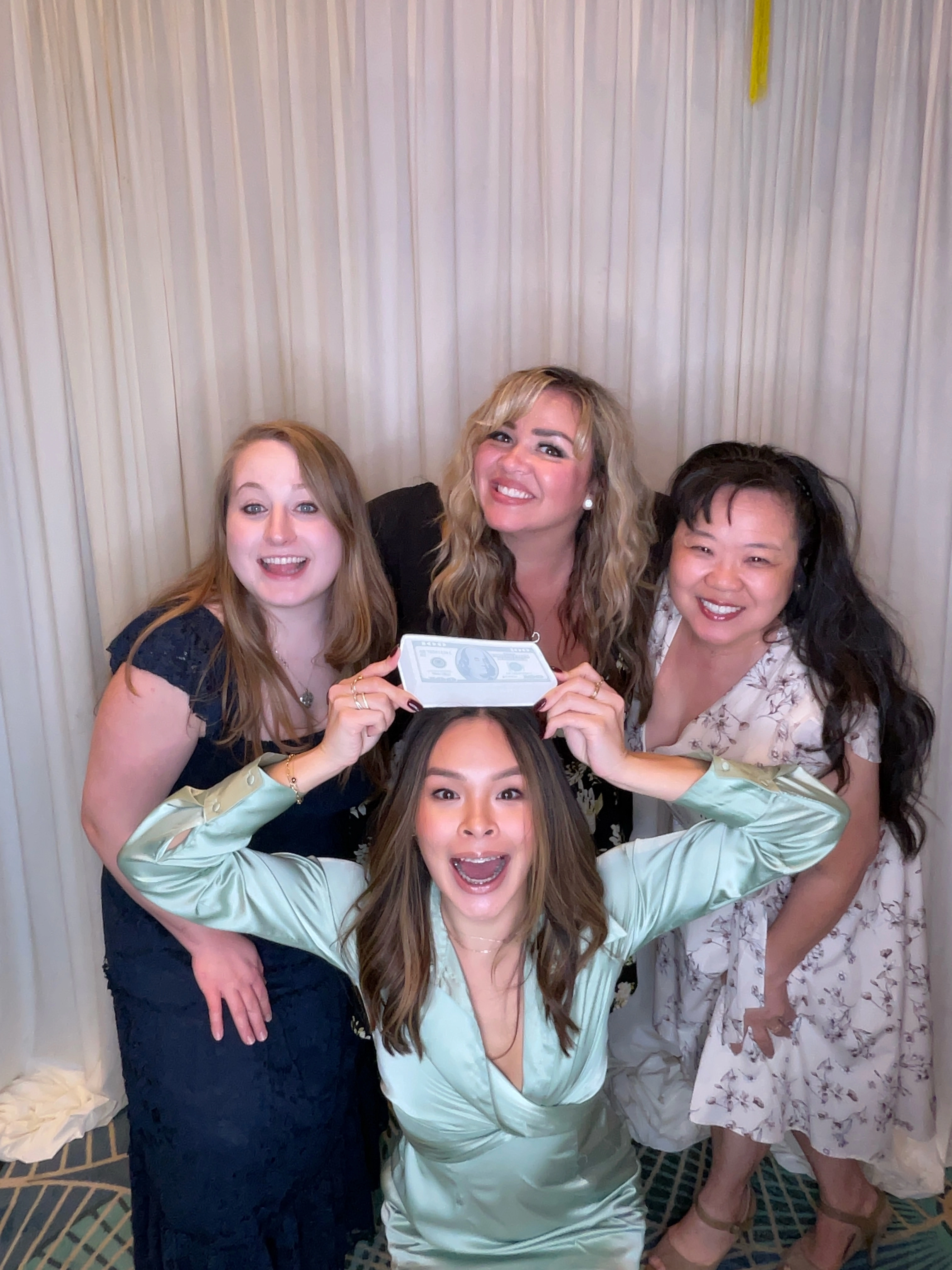 Candid laugh with friends at the wedding