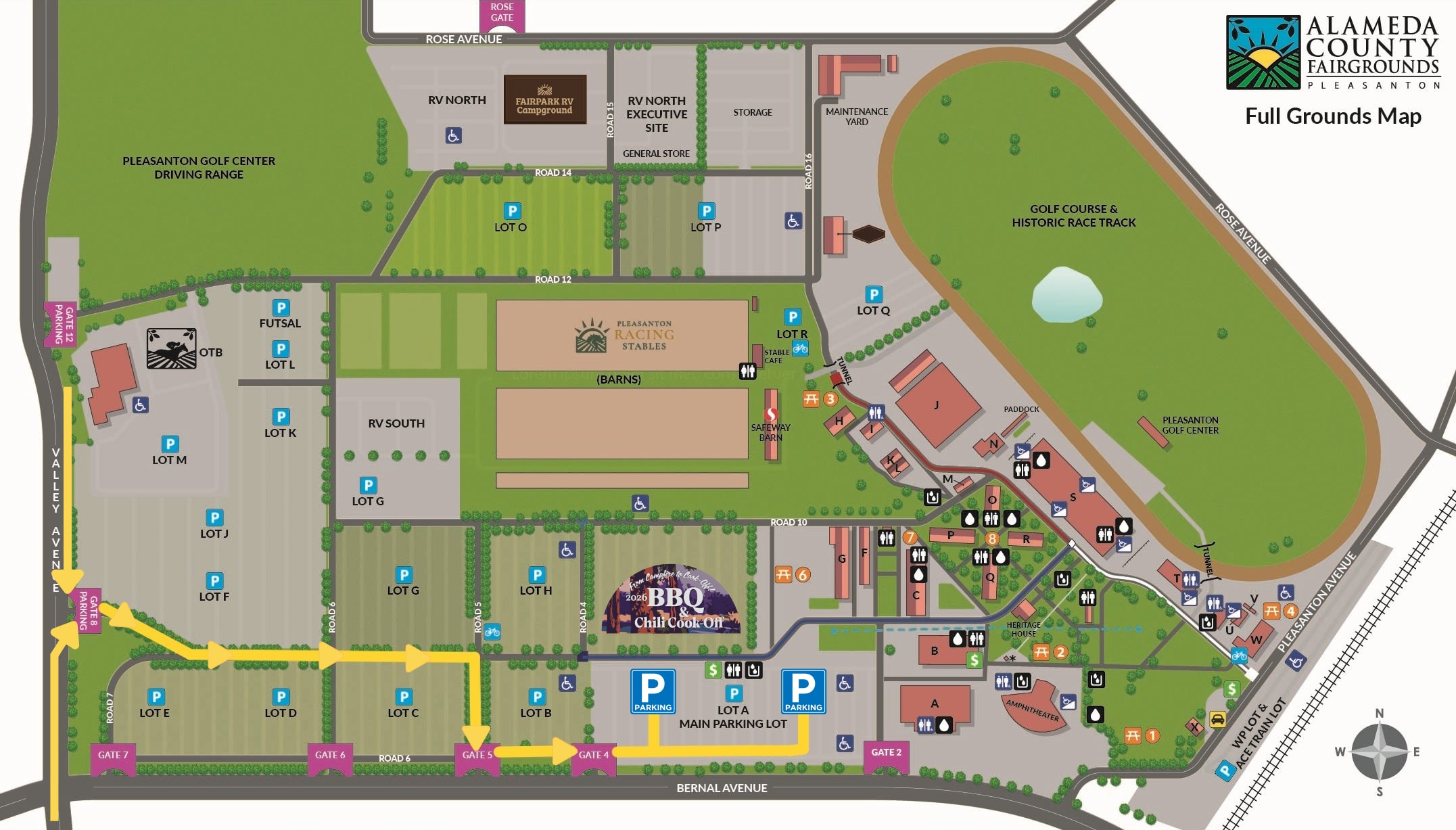 Alameda County Fairgrounds: UCON BBQ event map showing parking, entrance, and event areas
