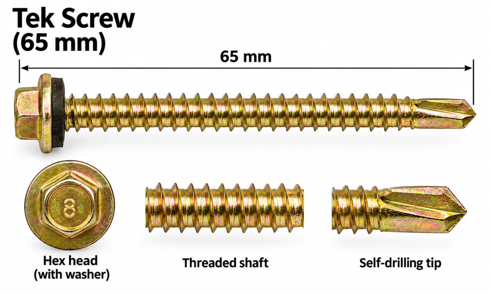 Tek Screw with bonded washer 8x65mm