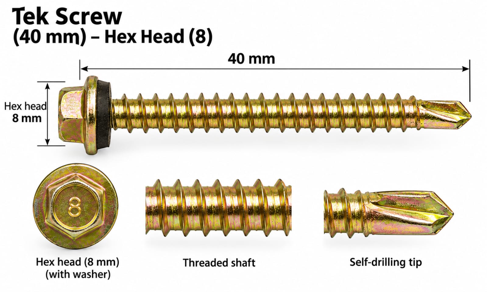 Tek Screw with bonded washer 8x40mm