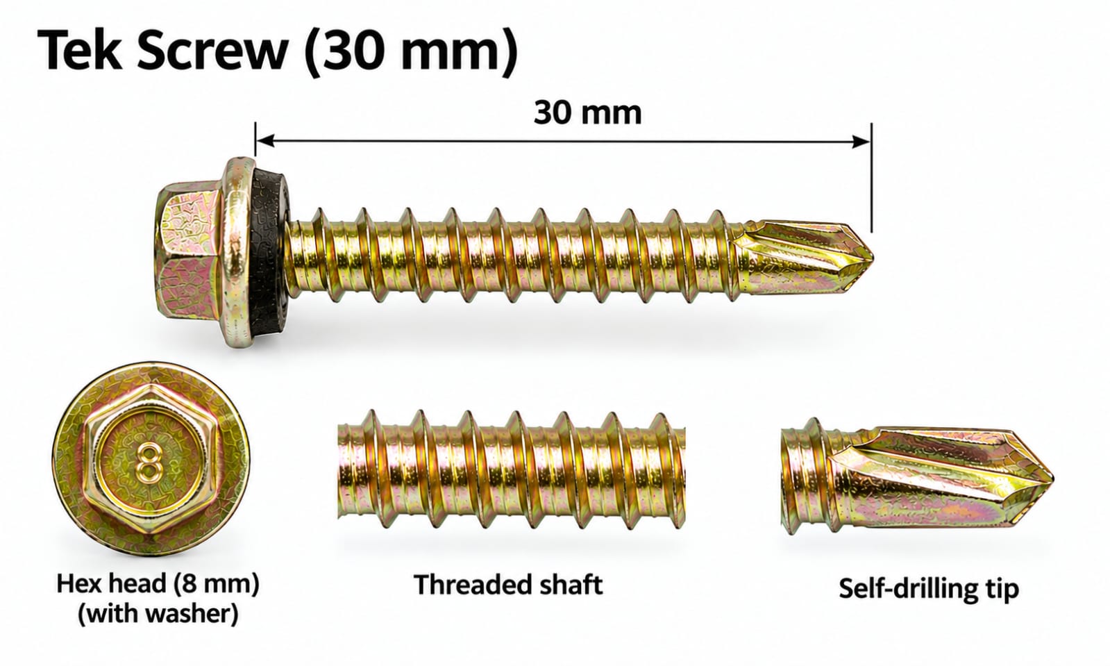 Tek Screw with bonded washer 8x30mm