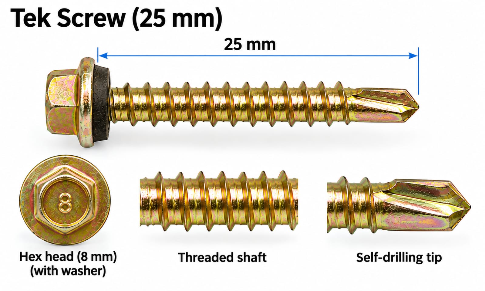 Tek Screw with bonded washer 8x25mm