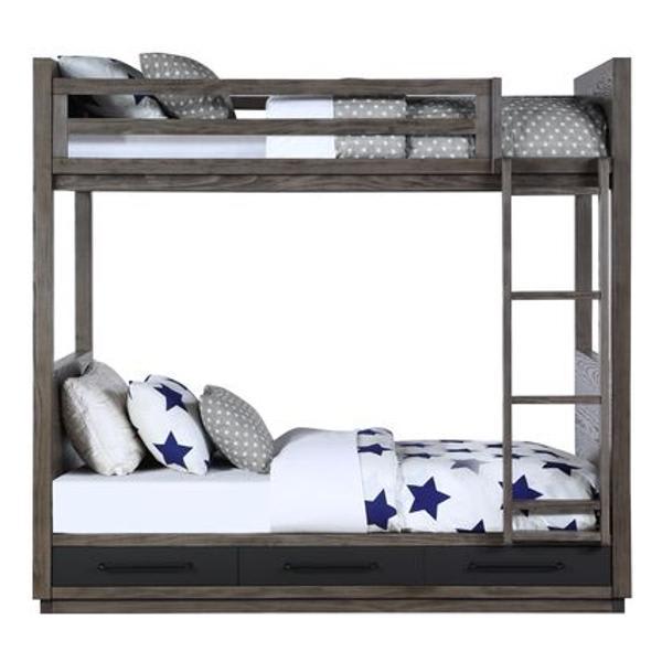 Estevon Twin - Twin Bunk Bed with Storage - Gray Oak Finish 