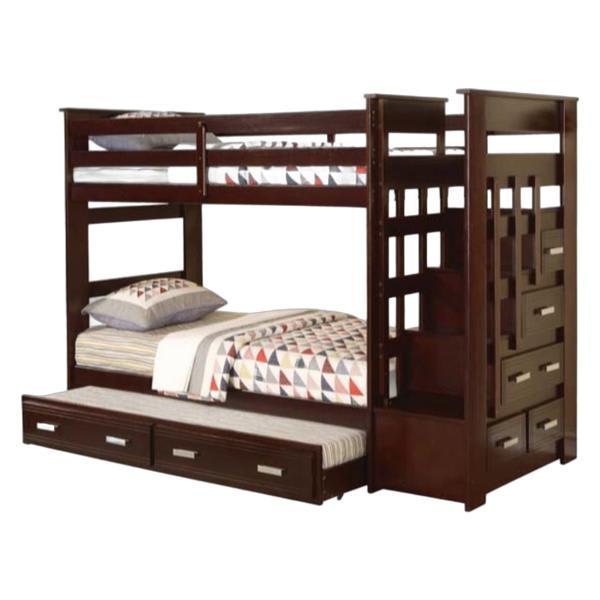 Allentown Twin - Twin Bunk Bed with Trundle and Storage - Espresso Finish 