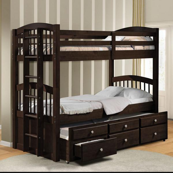 Micah Twin - Twin Bunk Bed with Trundle and Storage - Espresso Finish 