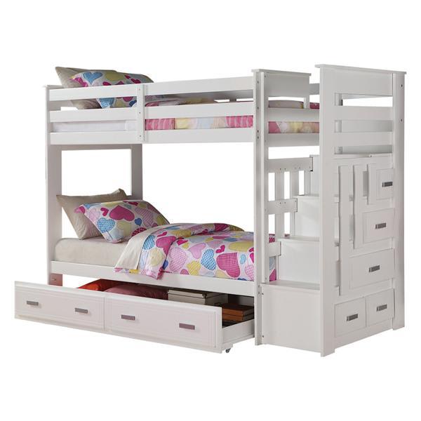 Allentown Twin - Twin Bunk Bed with Trundle and Storage - White Finish 