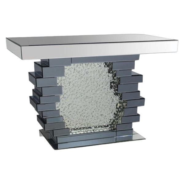Nysa Console Table with Beveled Mirrored Finish - Clear Glass and Faux Crystal Inlay 
