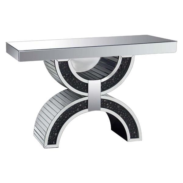 Nysa Console Table with Mirrored Finish and Faux Crystals - Noor Collection 
