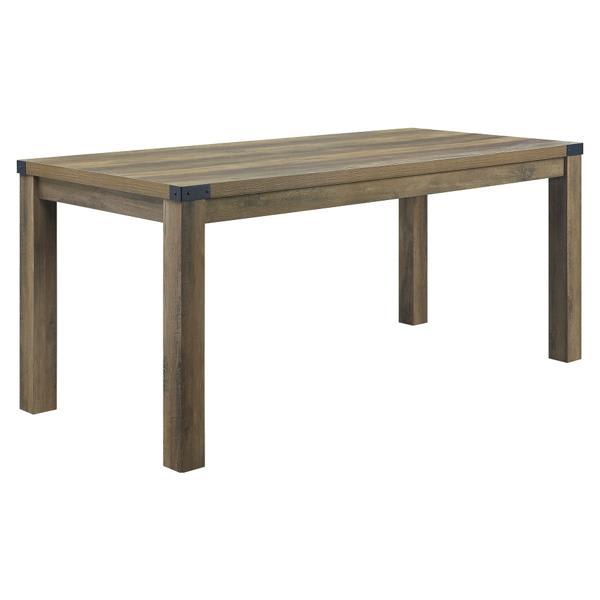 Abiram Dining Table with Rustic Oak Finish Top and Metal Corner Trim 
