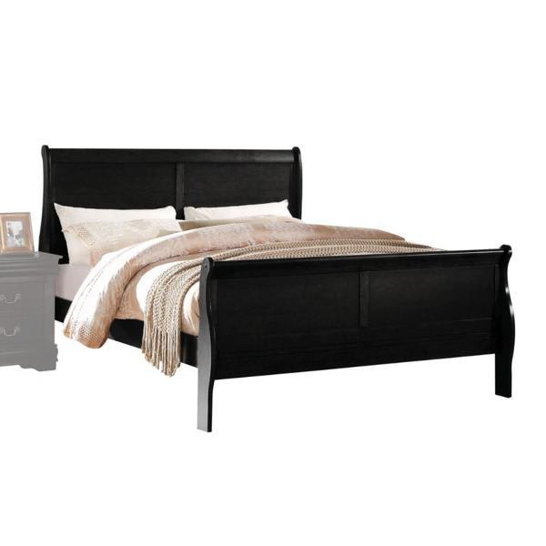 Louis Philippe Eastern King Bed with Sleigh Headboard and Low Profile Footboard - Black Finish 