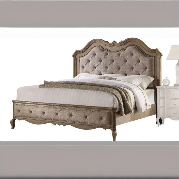 Chelmsford Queen Bed with Beige Fabric and Antique Taupe Finish Frame 