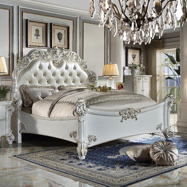 Vendome - Baroque Style - Antique Pearl - Eastern King Bed - Polyurethane Upholstered - Box Spring Required - Antique Pearl White 