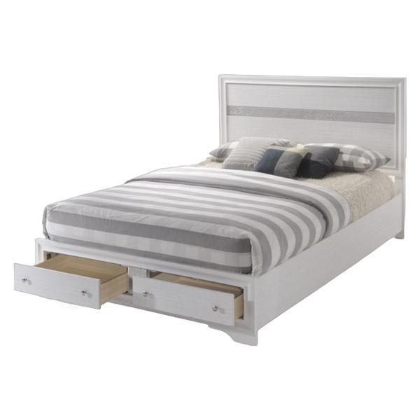 Naima - Eastern King Bed with Storage - Contemporary - White Frame - Light Gray Trim 
