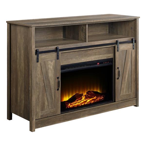 Tobias - Rustic Farmhouse TV Stand with Fireplace - Rustic Oak 