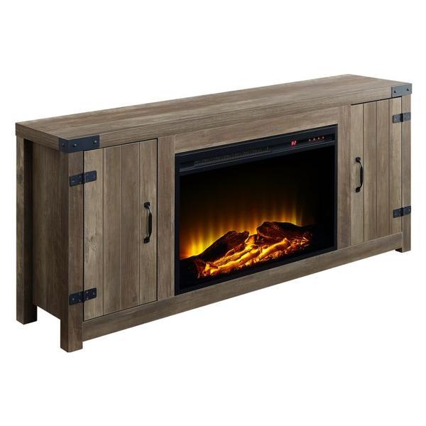 Tobias - Rustic Farmhouse TV Stand with LED Fireplace - Rustic Oak 