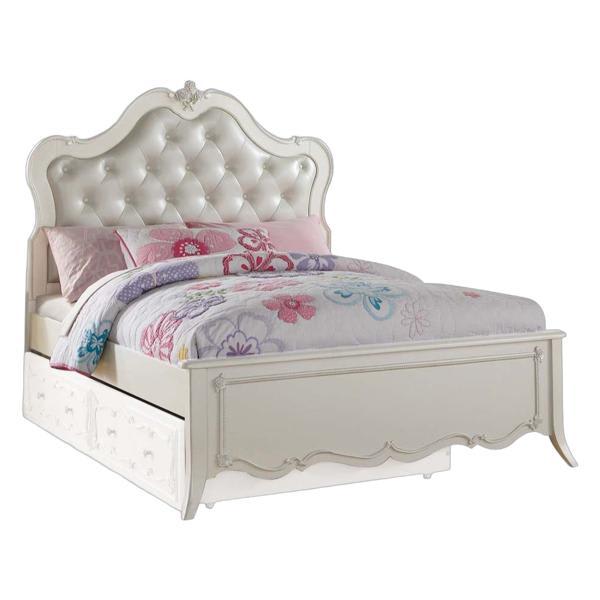 Edalene Full Bed - Pearl Synthetic Leather and Pearl White Finish 