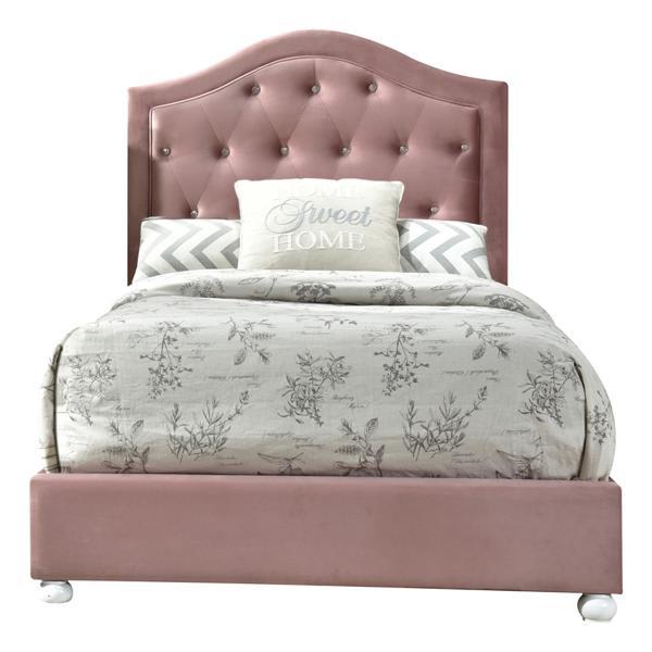 Reggie Full Bed - Pink Fabric - White Finish Legs 