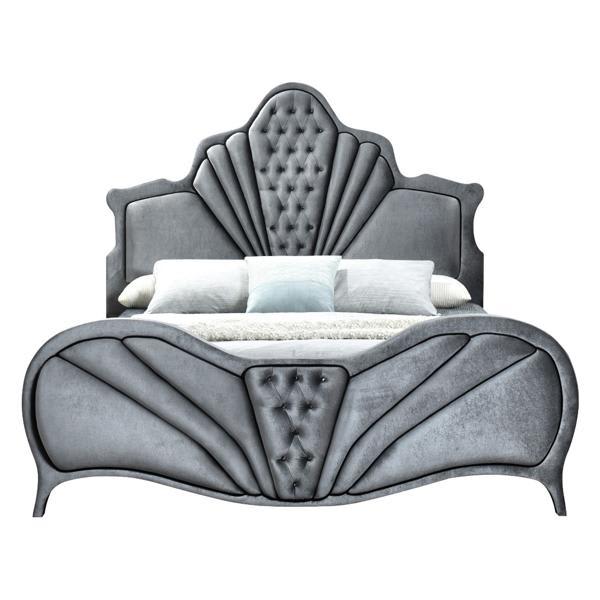 Dante Queen Bed - Gray Velvet - Tapered Chrome Legs 
