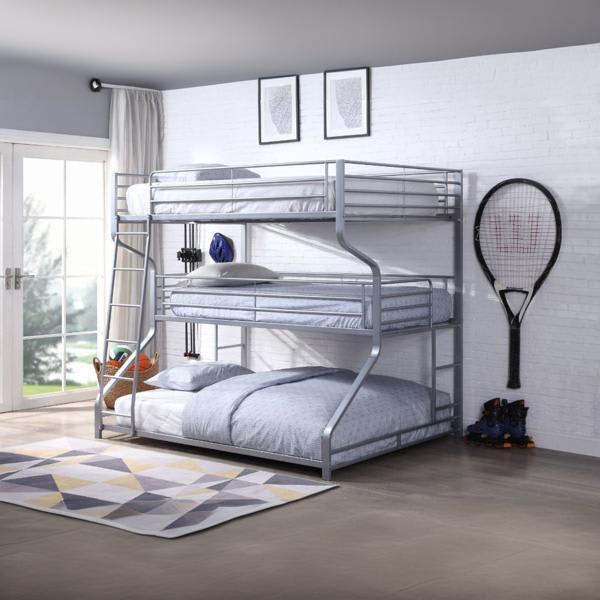 Caius II Triple Bunk Bed with Slat System - Silver Finish Frame 