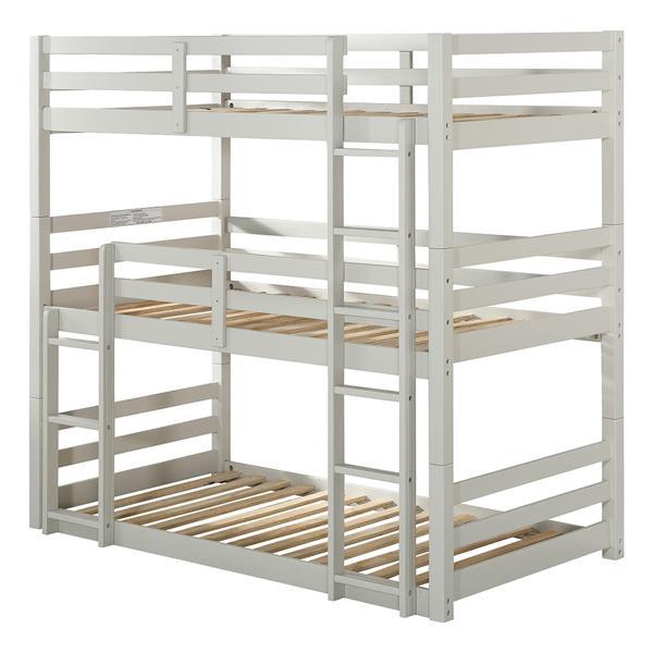 Ronnie Triple Twin Bunk Bed - Light Gray Finish Frame 
