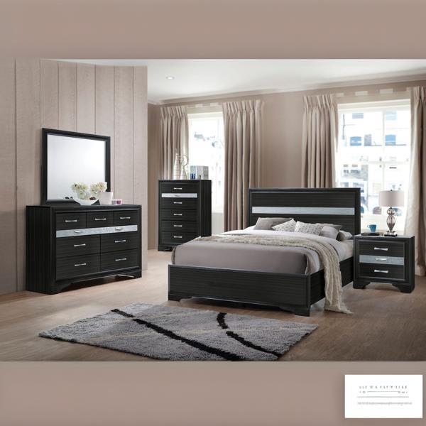 Naima Twin Bed - Black Finish - Light Gray Trim 
