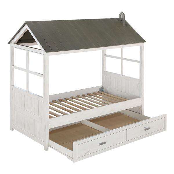 Tree House II Twin Bed - Weathered White and Washed Gray Finish 