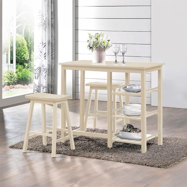 Nyssa Counter Height Set - Buttermilk Finish Table and Stools - 3-Piece 