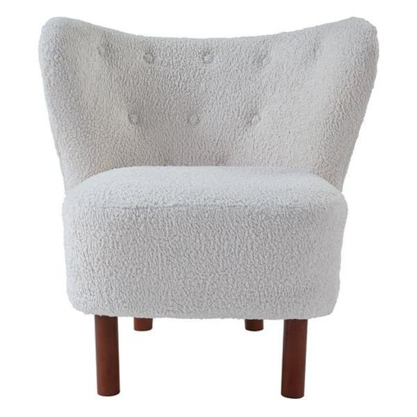 Zusud Accent Chair - White Teddy Sherpa - Wooden Leg 