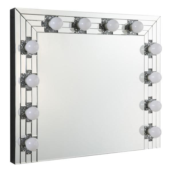 Noralie - Hollywood Mirror - Faux Diamond Inlay - Bulbs Not Included - Mirrored and Faux Diamonds - Multi Frame Pattern 