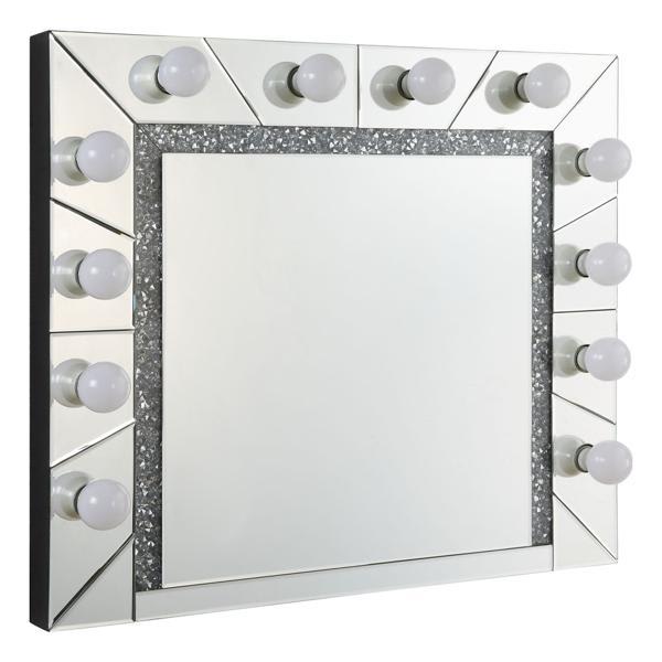 Noralie - Hollywood Mirror - Faux Diamond Inlay - Bulbs Not Included - Mirrored and Faux Diamonds 