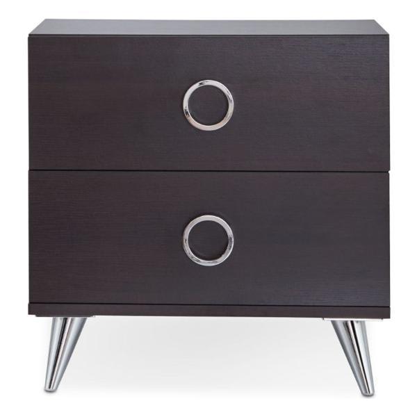 Elms Accent Table with 2 Drawers - Espresso Finish Frame - Silver Finish Legs 