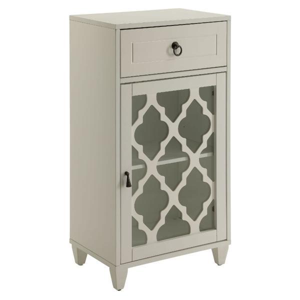Ceara Accent Table with Drawer and Glass Door - White Finish Legs 