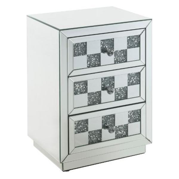 Noralie - Mirrored Finish with Faux Diamonds - Accent Table - Checkerboard Pattern 