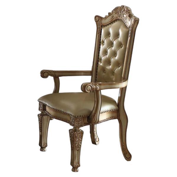 Vendome Arm Chair - Bone Synthetic Leather - Gold Patina Finish Legs - Set of 2 
