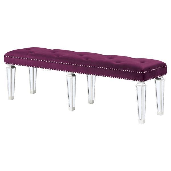 Varian Bench - Burgundy Velvet - Mirrored Finish Legs 
