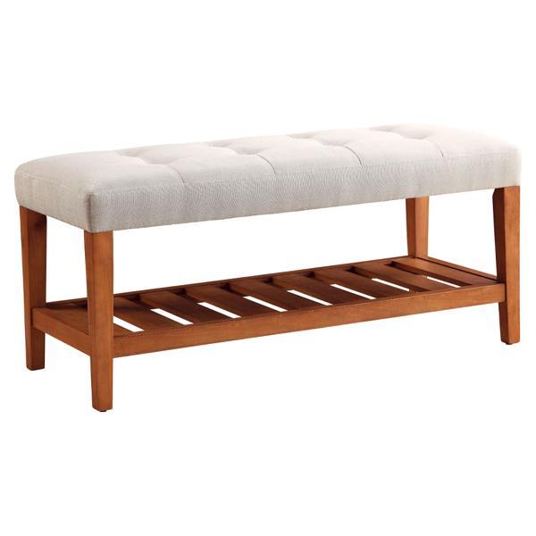 Charla Bench with Light Gray Fabric and Oak Finish Legs 