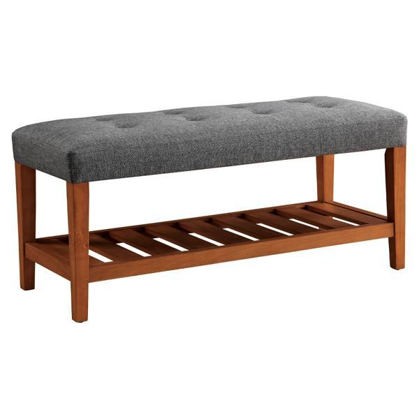 Charla Bench with Gray Fabric and Oak Finish Legs 