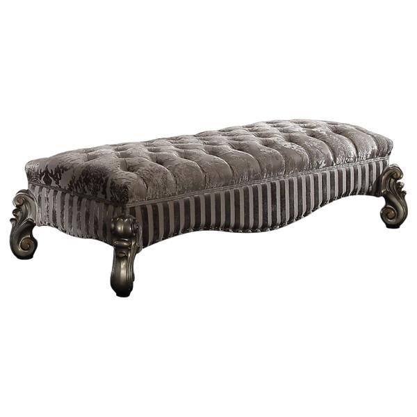 Versailles Bench - Fabric - Antique Platinum Finish Legs 