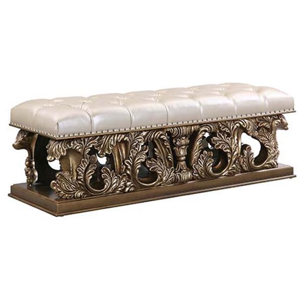 Constantine Bench - Light Gold Synthetic Leather - Brown and Gold Finish 