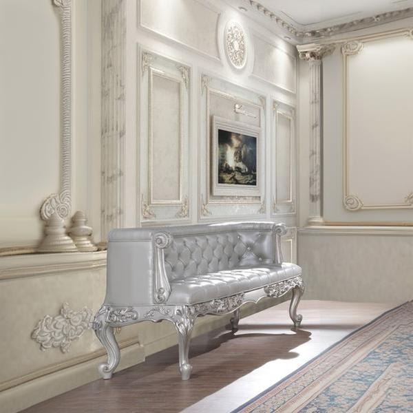 Valkyrie Bench - Synthetic Leather - Antique Platinum Finish - Gray 