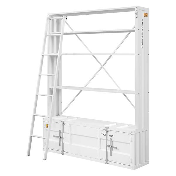 Cargo Bookcase with Ladder - White Finish 