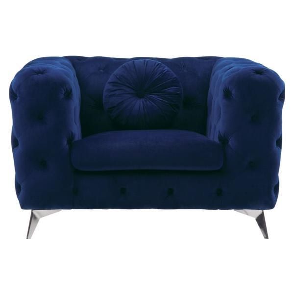 Atronia Chair - Blue Velvet - Wood Frame - Chrome Legs 