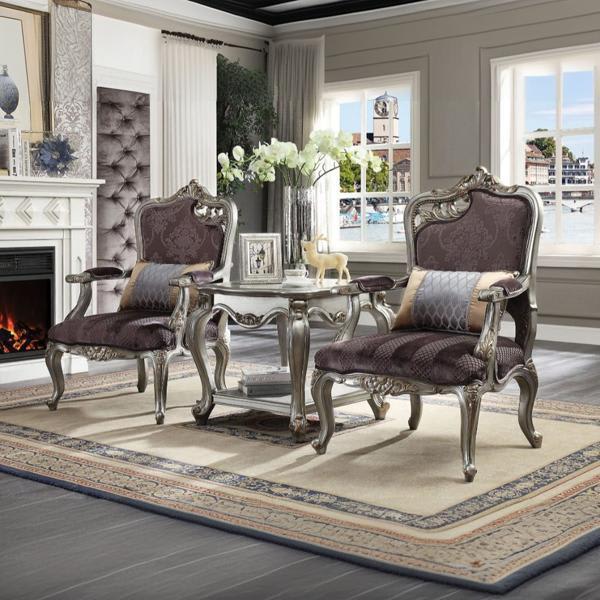 Picardy Arm Chair with Pillow - Velvet - Antique Platinum Finish Frame 