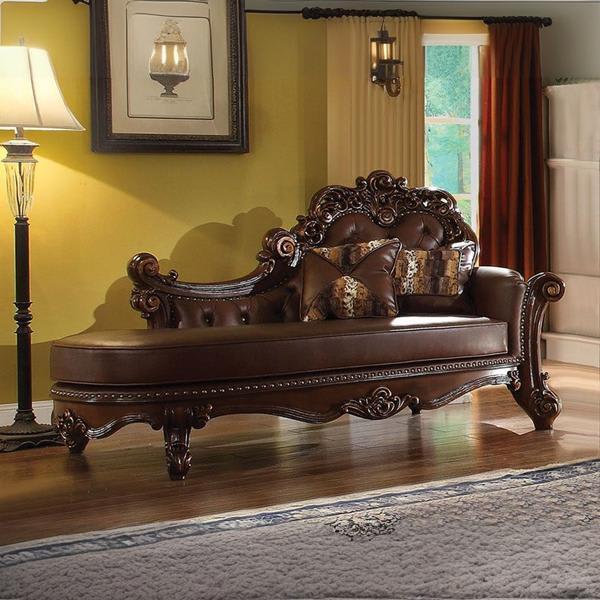 Vendome Chaise with 2 Pillows - Cherry Synthetic Leather - Cherry Finish 