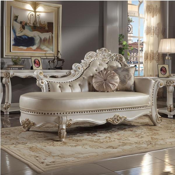 Vendome Chaise with 2 Pillows - Synthetic Leather - Antique Pearl Finish 