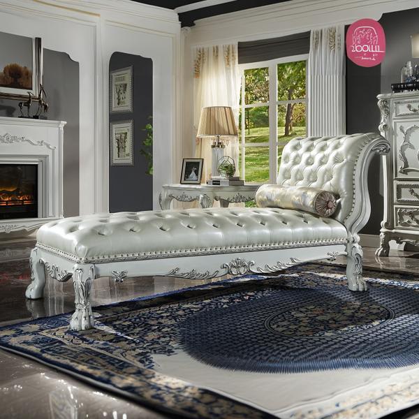 Dresden Chaise W - Pillow - Synthetic Leather - Bone White Finish 